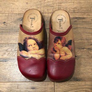 Think! Schlapfa Angel Clog Mules- red leather